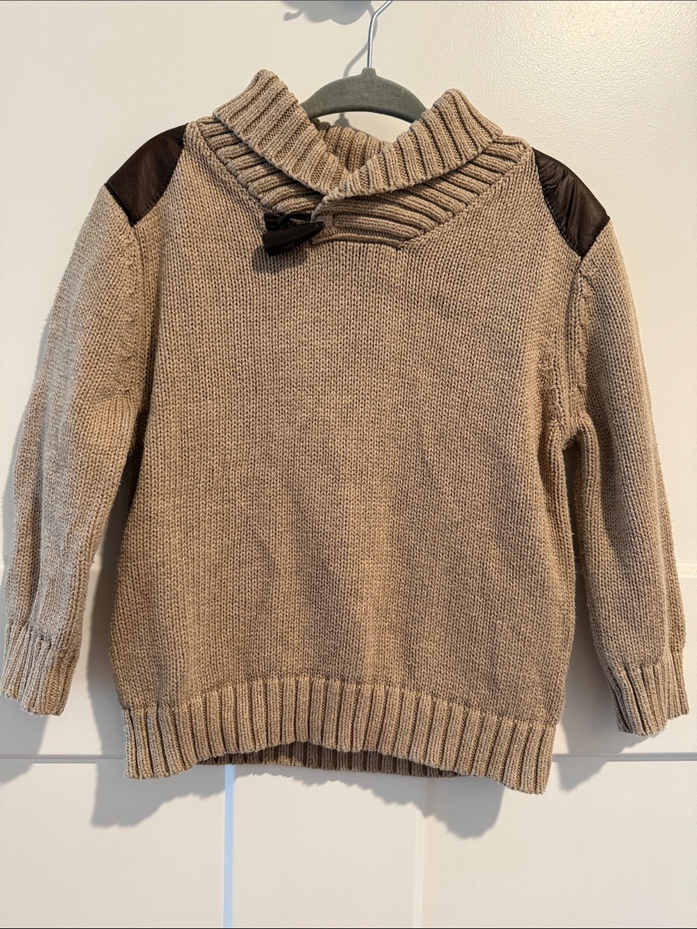 Cherokee Tan Knit Cowl Neck Sweater with Dark Shoulder Accents